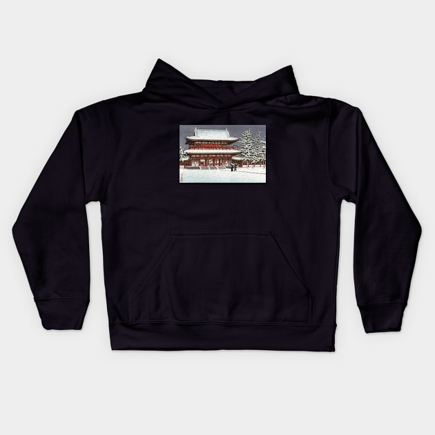 Snow at Heian Shrine by Kawase Hasui Kids Hoodie by Takeda_Art